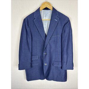Biella Collection Wool Linen Sport Coat Blazer Blue 40S Tailored Fit